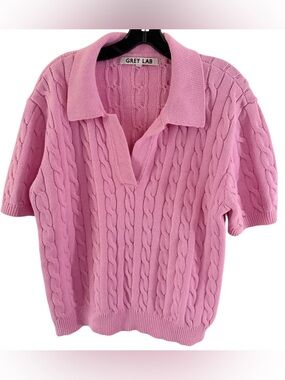 Grey Lab Cable Knit Polo Top pink size large